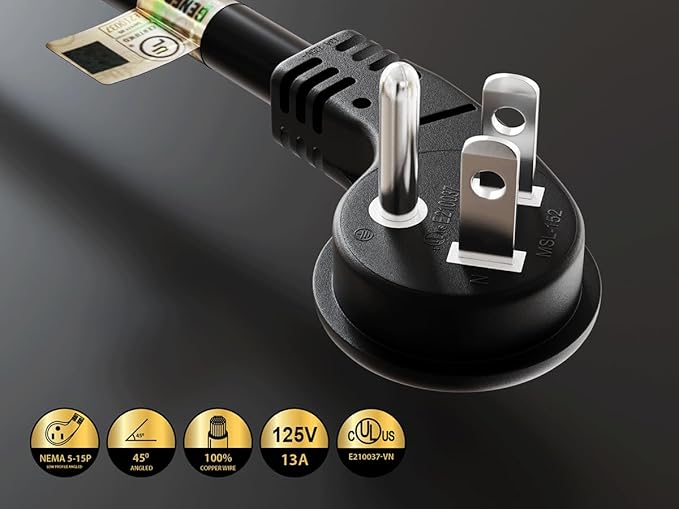 Ultra Low Profile Power Extension Cord (NEMA 5-15P to NEMA 5-15R) UL Listed (3 Foot (1 Pack), Black)