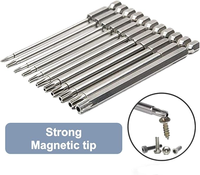 aiyun 12-Piece T20 Security Bits, 2 Inch long S2 Steel Magnetic Security Screwdriver Set, 6 Point Star Driver Bit Set Screwdriver for Shark Vacuum (50mm T20)