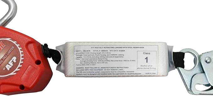 AFP Demon 6 FT Dual Leg Self-Retracting Lifeline Web Lanyard Retractable, 1.97-inch Gate Opening Steel Locking Rebar Hooks, Double Yoyo, Shock Absorber | Tower Fall Protection OSHA & ANSI Rated SRL