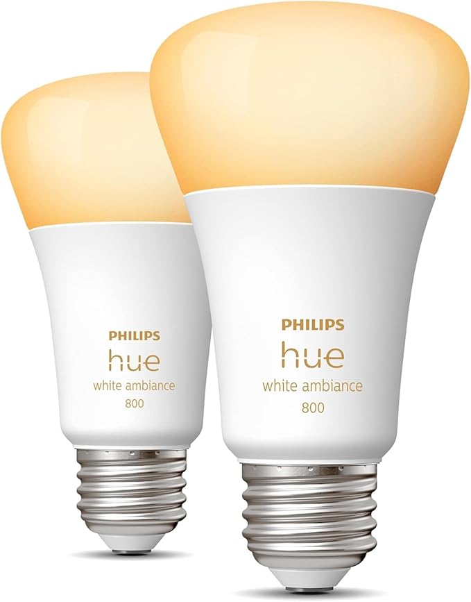 Philips Hue Smart 60W A19 LED Bulb - White Ambiance Warm-to-Cool White Light - 2 Pack - 800LM - E26 - Indoor - Control with Hue App - Works with Alexa, Google Assistant and Apple Homekit