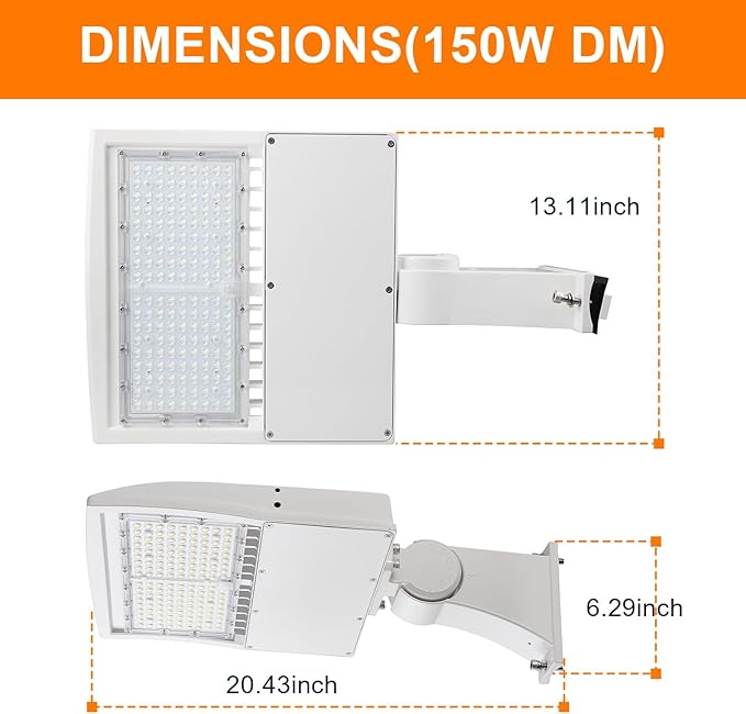 150W White LED Parking Lot Light, 21000LM LED Shoebox Area Light [500W MH/HPS Equiv.], 5000K Dimmable Outdoor Street Lighting with Surge Protection Built-in, IP65 AC100-277V UL&DLC Listed