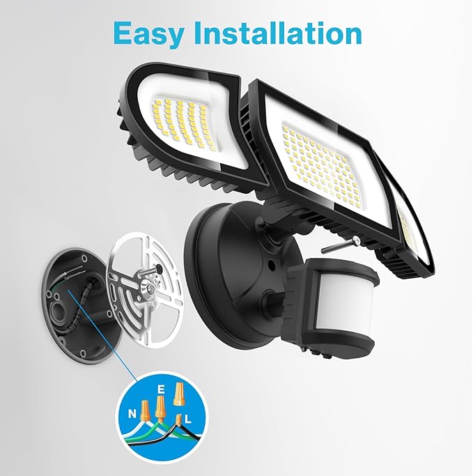 Olafus 100W LED Security Light Motion Sensor Outdoor Light, 2 Pack Motion Flood Light Dusk to Dawn, 9000LM Super Bright 6500K Exterior Motion Detector Floodlight for Garage Yard Porch Eave IP65, Black