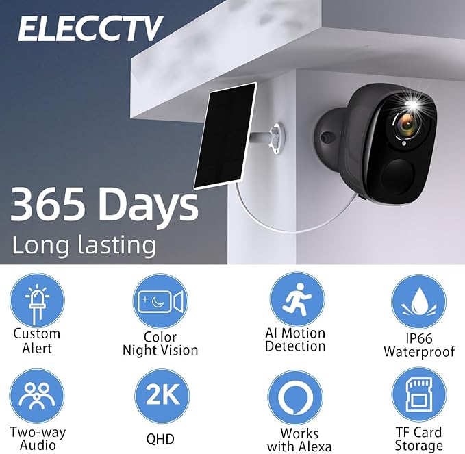 Security Cameras Wireless Outdoor -2K Home Security Camera Battery Powered, Outdoor Security Cameras with 3MP Color Night Vision/Spotlight/IP65 Waterproof/PIR Detection/2-Way Talk/Cloud/SD-up to 256G
