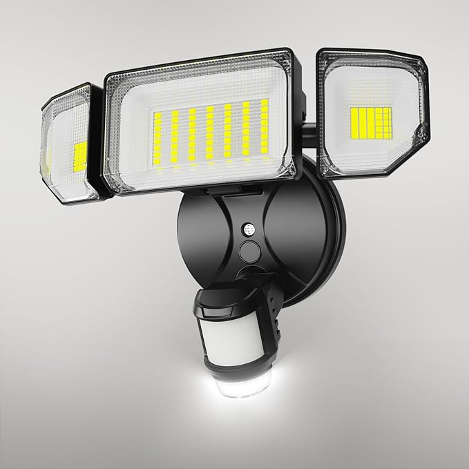 85W 9000LM LED Motion Sensor Outdoor Lights, 6500K Security Lights with Night Light, Dusk to Dawn, IP65 Waterproof, 4 Head Flood Light Motion Detected for Outside, Garage, Yard, Porch