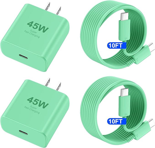 Phone 16 Pro Max Charger Fast Charging, 45W USB C Phone 16 Super Fast Charger Block with 10ft Long Type C Charging Cable Cord for Phone 16/16 Pro/16 Pro Max/16 Plus, 15/15 Pro Max/Pro/Plus Green