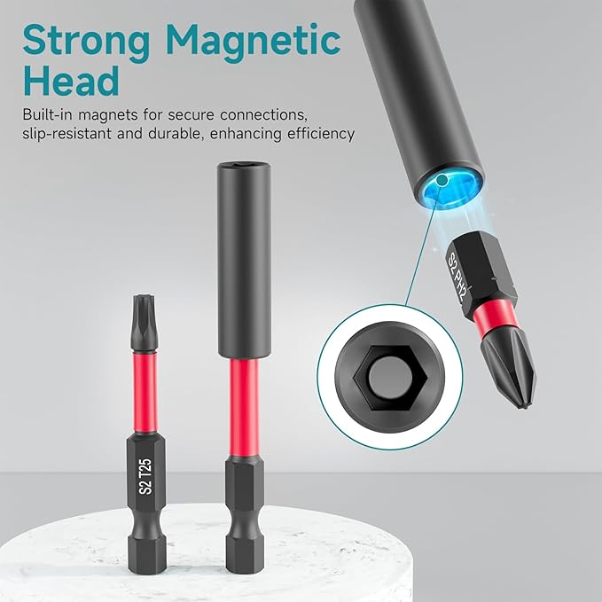 46Pcs Magnetic Drill Bit Set, S2 Steel Screwdriver Impact Bits Kit with 1Pc Magnetic Bit Holder & Mini Ratchet Wrench, Used for Power Screwdrivers and Electric Drill Drivers