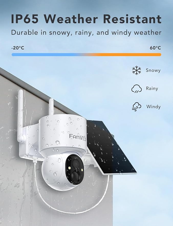 2K Solar Security Cameras Wireless Outdoor, 360°PTZ Battery Powered Cameras for Home Security, 2.4G WiFi Outdoor Camera with Color Night Vision, IP66 Waterproof, Motion Sensor Alarm, White