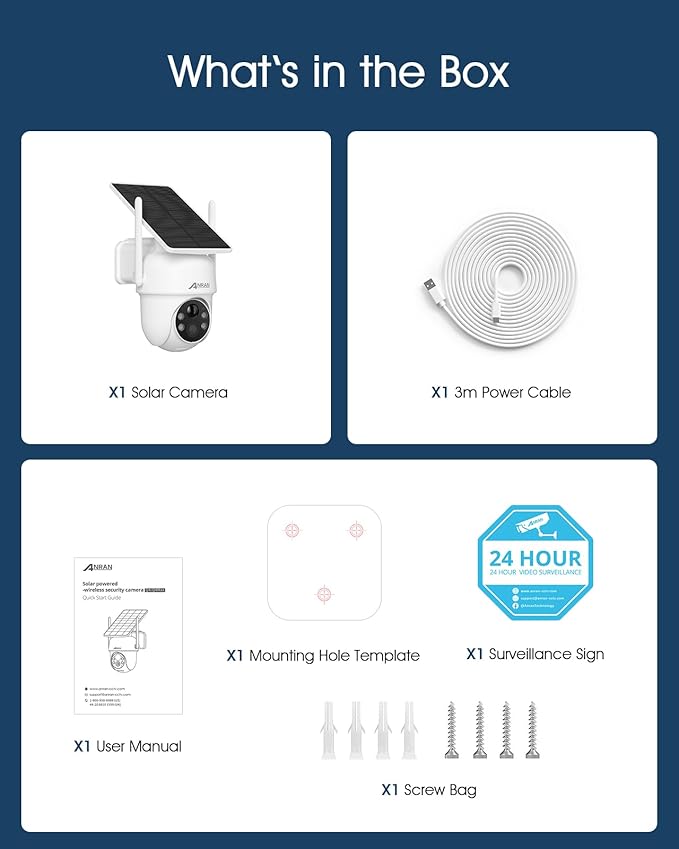 ANRAN 5MP Solar Security Cameras Wireless Outdoor, 2.4G WiFi Camera for Home Security with Fixed Solar Panel, 360° PTZ for Home Surveillance, PIR Human Detection, 3MP Color Night Vision, 2-Way Talk