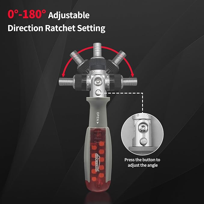 Ratcheting Screwdriver, HOUSERAN Ratcheting Screwdriver Set, 10-in-1 Multi Bit Screwdriver, 90-Degree Adjust Precision Screw Driver, Electrical and Electronics Ratchet Driver, Slotted/Philips/Torx