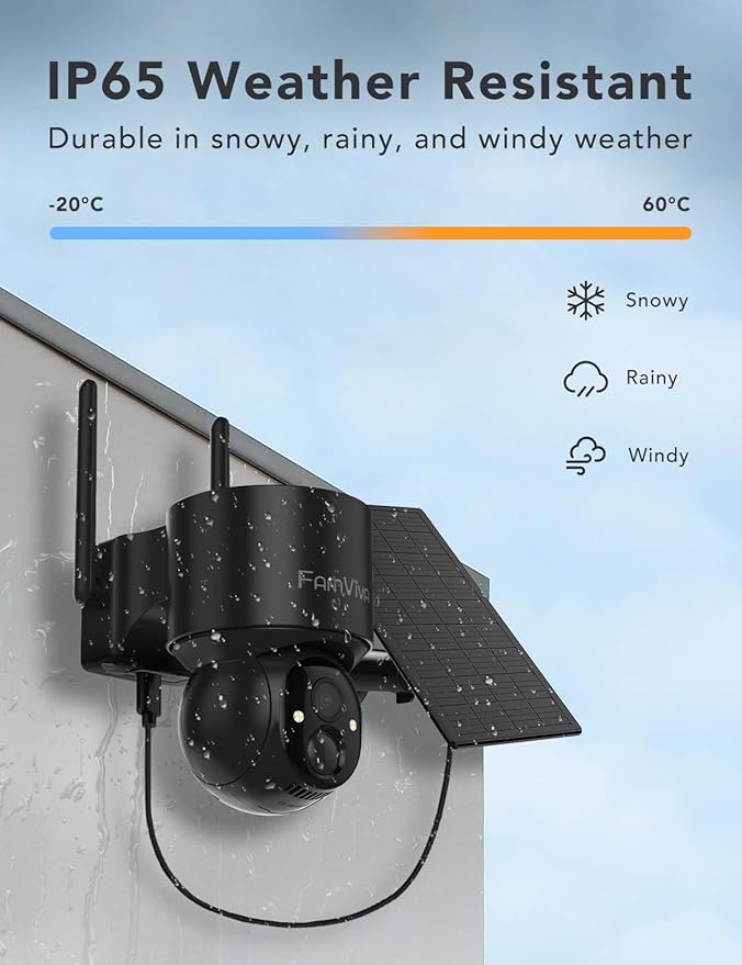 2K Solar Security Cameras Wireless Outdoor, 360°PTZ Battery Powered Cameras for Home Security, 2.4G WiFi Outdoor Camera with Color Night Vision, IP66 Waterproof, Motion Sensor Alarm, Black，2Pack