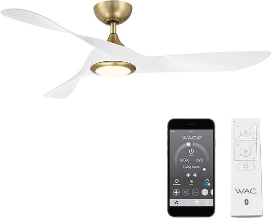 Swirl Indoor and Outdoor 3-Blade Smart Ceiling Fan 54in Soft Brass Matte White with 3000K LED Light Kit and Remote Control works with Alexa and iOS or Android WAC App