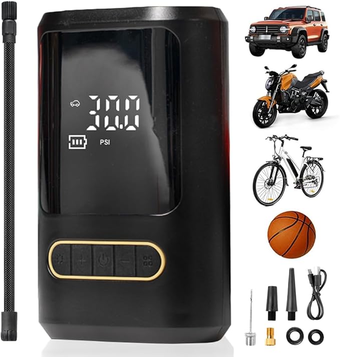 Portable Bike Air Compressor | Portable Bike Pump + Air Tire Pump | Compact & Powerful Tire Inflator for Bikes & Cars | Air Compressor by Revas