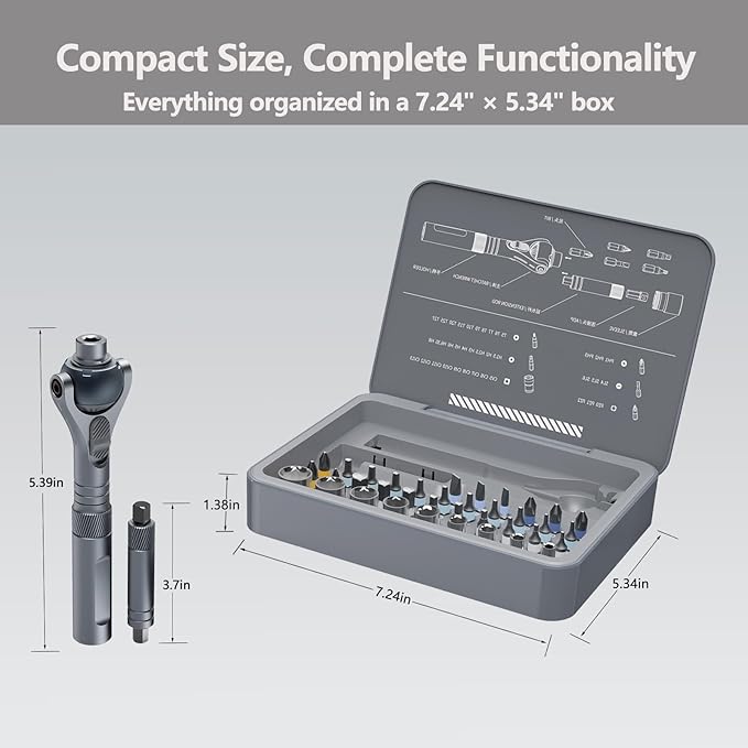180° Rotating Head Ratchet Wrench Set – HomeMagician 40 in 1 1/4" Drive Socket Set with Quick-Release, 28 S2 Bits & 9 CR-V Sockets for DIY, Bike, Electronics, and Car Repair