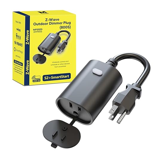 Minoston Z-Wave Plug 800 Outdoor Dimmer Zwave Dimmable Smart Plugs Outlet Switch, Z-Wave Hub Required, IP65 Weatherproof, Built-in Repeater, Work with SmartThings, Wink, Hubitat, Black (MP22ZD)