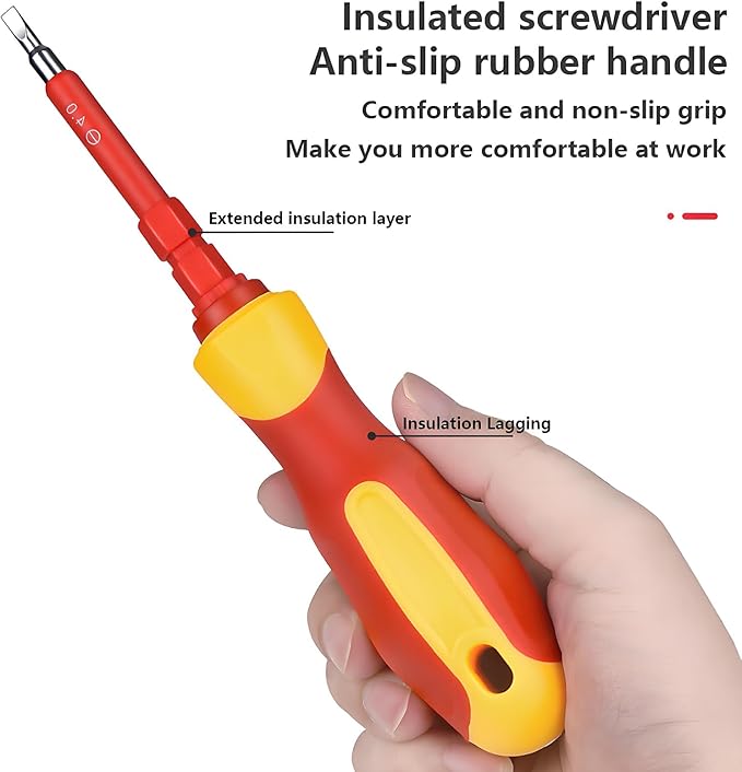 Insulated Screwdriver Set for Electricians – Ergonomic Handle, Magnetized Tips, Durable for Electrical Work, Receptacle & Outlet Screwdriver, Multi-Tool (29 in 1)