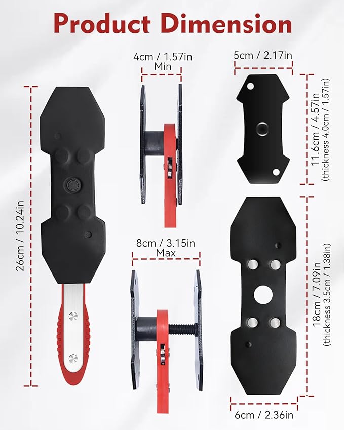 Brake Caliper Compression Tool with Extra 2PCS Large Plates 1.57"-2.95" for Disc Brake Pad Spreader,Caliper Piston Compressor Tool with 4 Brake Caliper Hanger Hooks,Car Brake Repair Tool Red
