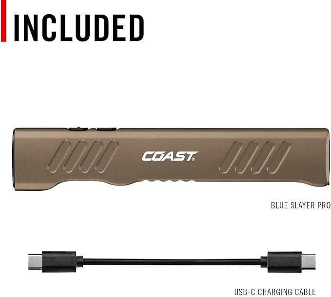 Coast Slayer 1150 Lumen USB-C Rechargeable LED Flashlight with Spot/Flood, Memory Mode and Pocket Clip, Dune