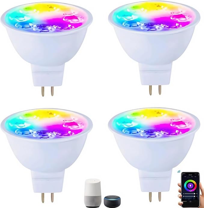 Smart MR16 GU5.3 LED Bulb,GU5.3 Light Bulbs,Dimmable Color Changing Light Bulbs,12Volt Gu5.3 Bi-Pin Base,WiFi & Bluetooth LED Bulbs Work with Alexa,Google Assistant,16Million Colors Syncs with Music.