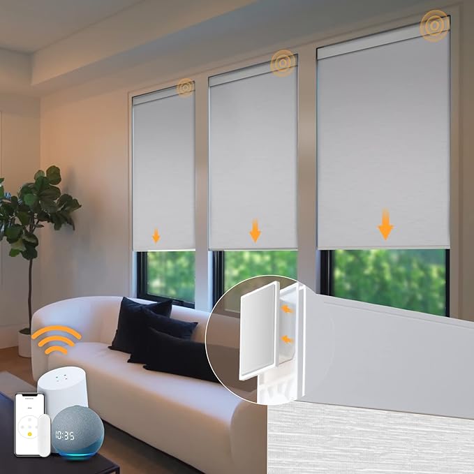 Motorized Blinds No Drill Automatic Blinds for Windows Cordless Roller Shades Electric Blinds with Remote Control Smart Blinds (Customize Size)