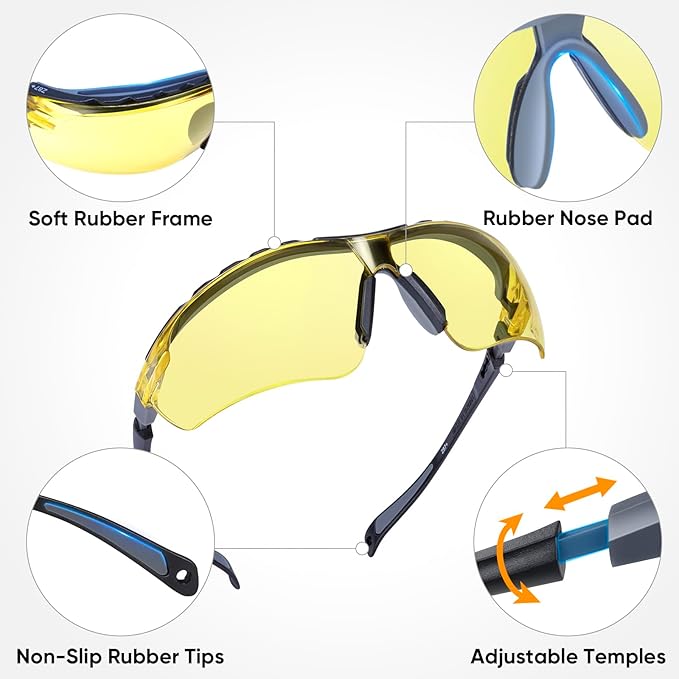TICONN Anti-Fog Safety Glasses for Men and Women, ANSI Z87.1 Scratch Proof Eye Goggles with Adjustable Arms and UV Protection