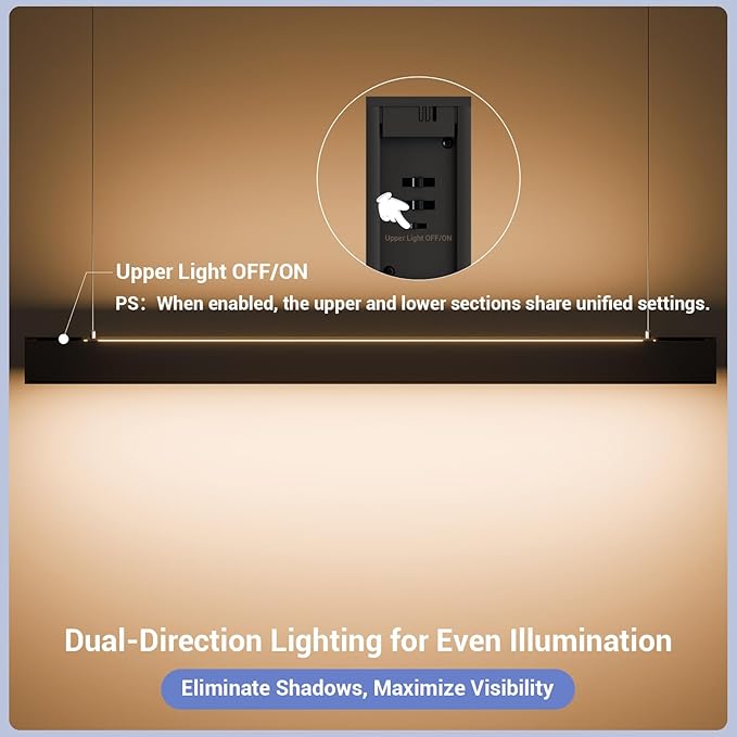 4FT LED Linear Light,50/45/40/35/30W Up and Down Light, 3000/4000/5000K CCT,Commercial and Residential Linear Lights Fixture for Office,Pendant Lights for Home,Shop,Garage,School-2Pack