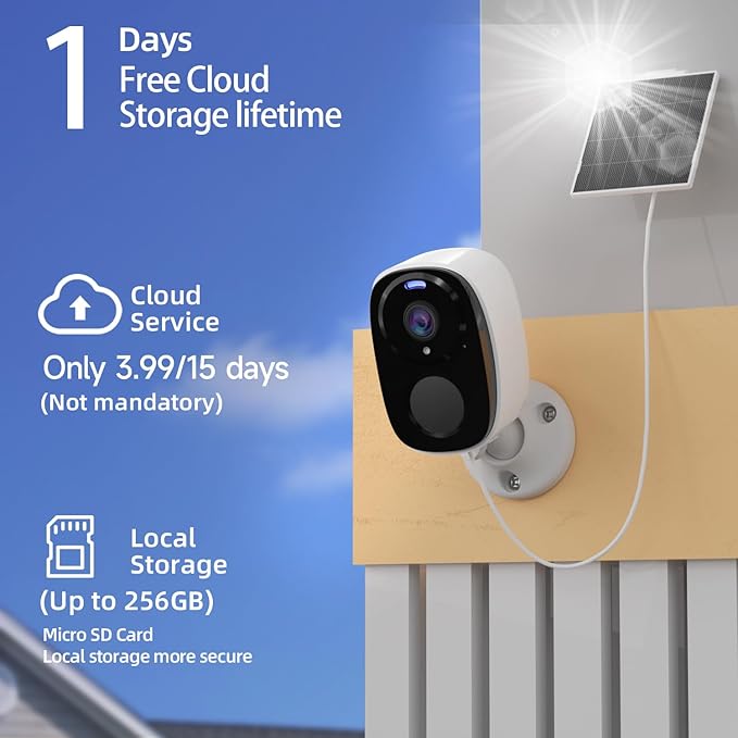 Rraycom Security Cameras Wireless Outdoor with Solar Panel, Battery Powered 2K Color Night Vision Cameras for Home Security, AI Motion Detection, Two-Way Audio, Works w/Alexa