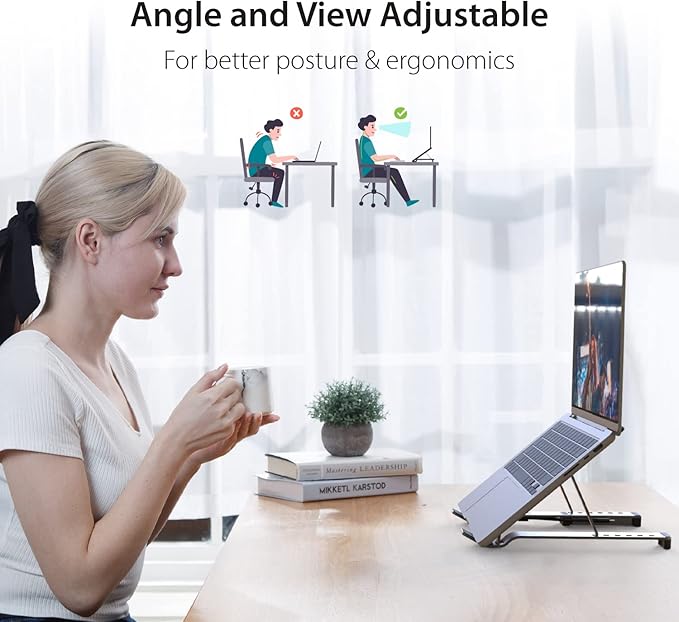 j5create Portable Aluminum Laptop Stand with USB 4-Port Hub, Foldable and Adjustable Notebook Riser with 4 USB-A Ports for MacBook, Laptop, and Tablet up to 16" (JTS223)