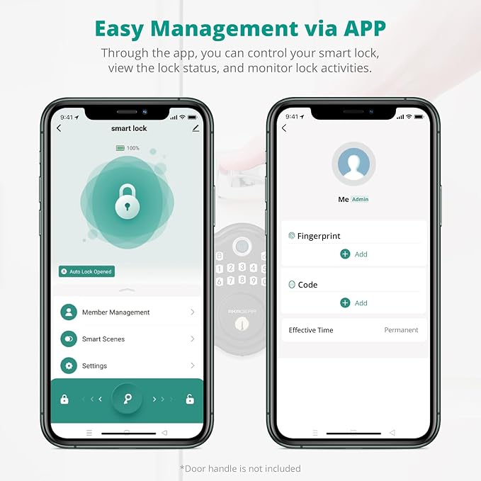 DS10 Pro Keyless Entry Door Lock, Fingerprint Door Lock, Electronic Keypad Lock, Smart Deadbolt, Smart Locks for Front Door, Auto-Lock & One Touch Locking with Bluetooth - Matte Black