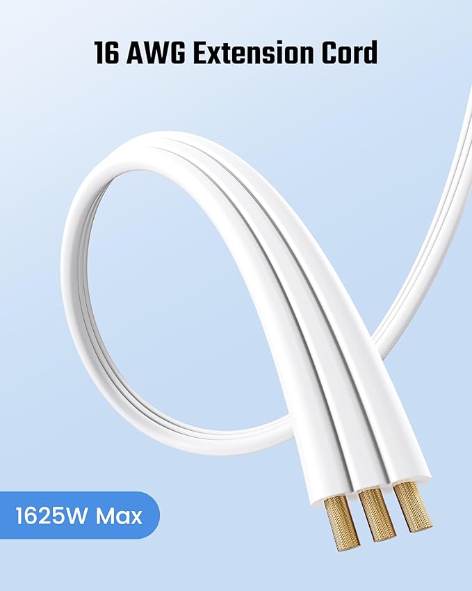 Extension Cord 15ft SUPERDANNY Mini Power Strip Ultra Right Angled Flat Plug for Tight Spaces,Indoor Extension with 3 Outlets,for Office Home Appliances,Non Surge Protector for Travel Cruise,White