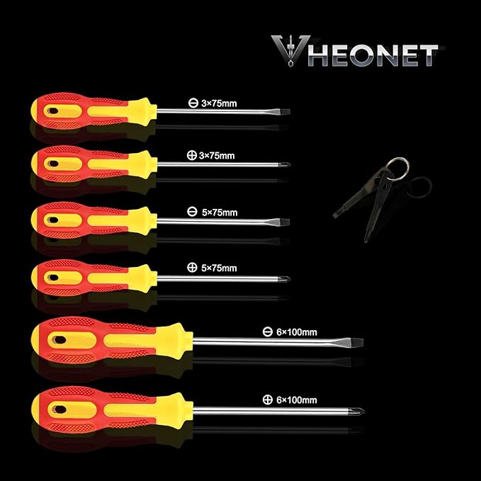 Magnetic Screwdriver Sets 6 PCS,Screwdriver Set with Bag,Flat Head Phillips Screwdriver, Non-Slip Cushion Grip for Repair Home Improvement,Red & Yellow