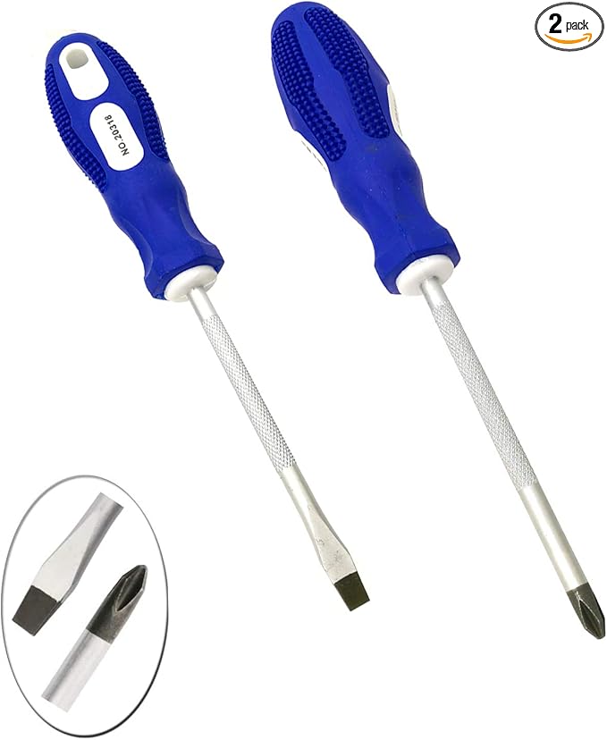 Slotted and Phillips Screwdriver, 5" Long Cross-head & Flat Blade （PH2）, 2 Packs Magnetic Screwdriver with Rubber Handle (5 inch)