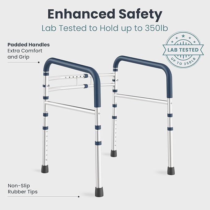 Toilet Safety Rails (350 lb) - Adjustable Toilet Safety Frame & Rails, Toilet Safety Rail for Elderly Adults, Toilet Handles for Seniors, Toilet Bars for Elderly & Handicap