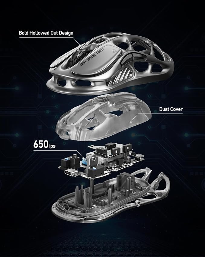 GravaStar Mercury M2 Wireless Gaming Mouse with 26,000 DPI, PAW3395DM Sensor -79g Lightweight Hollowed-Out Design -5 Programmable Buttons -5 Dynamic Lightsync RGB