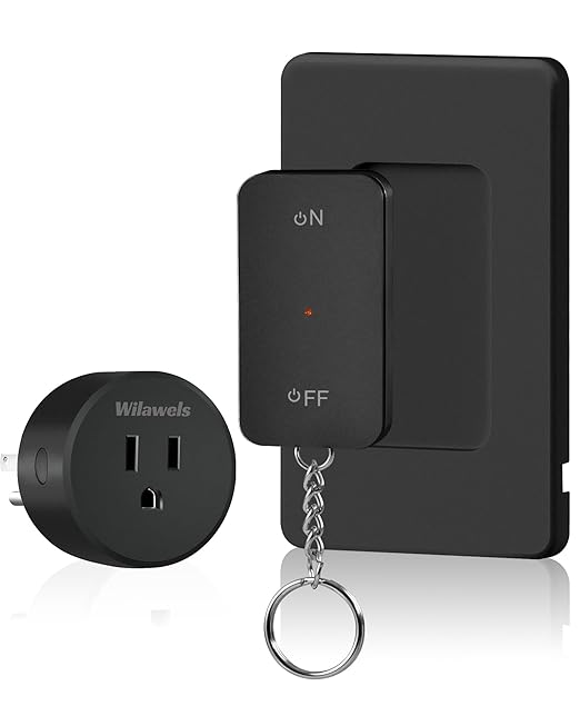 Black Remote Control Outlet, WILAWELS Wireless Light Switch with Magnetic Base, On Off Remote Outlet Switch for Lamps, Appliance, 100ft RF Range, 15A/1875W, Pre-Programmed, FCC Listed H09RC1106