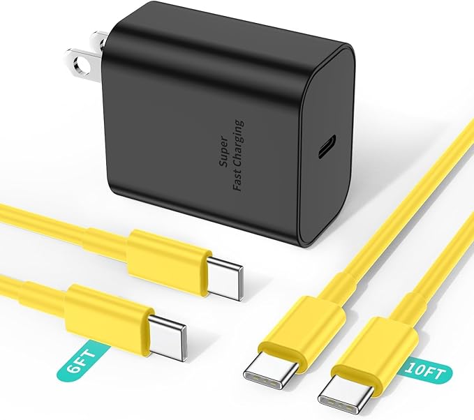 45W Super Fast Charger Type C for Samsung S24, USB C Android Phone Charger Fast Charging Block with 6FT/10FT Type C Charger Cord for Samsung Galaxy S24+ Ultra/S23+ Ultra/S22+ Ultra/iPhone 17/16-Yellow