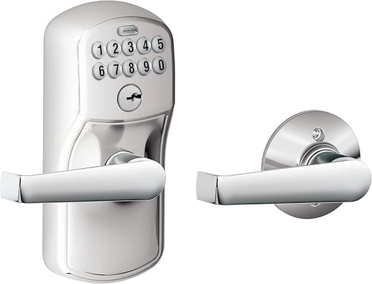 SCHLAGE FE575 PLY 626 ELA Plymouth Keypad Entry with Auto-Lock and Elan Levers, Brushed Chrome