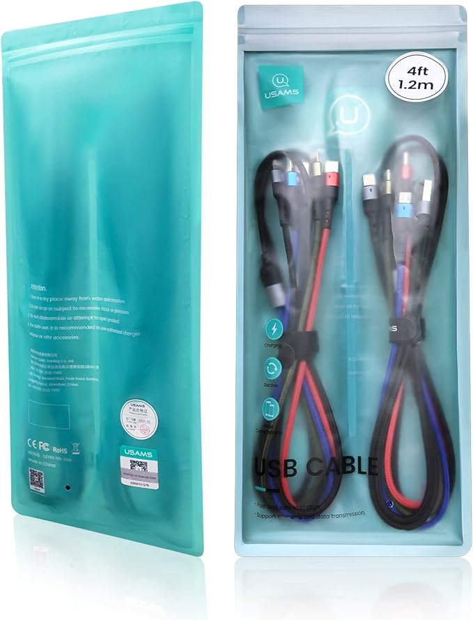 Multi Charging Cable USAMS 2Pack 4FT 4 in 1 Nylon Braided USB Fast Charging Cord Adapter Type C Micro Port Compatible Cell Phones Tablets and More