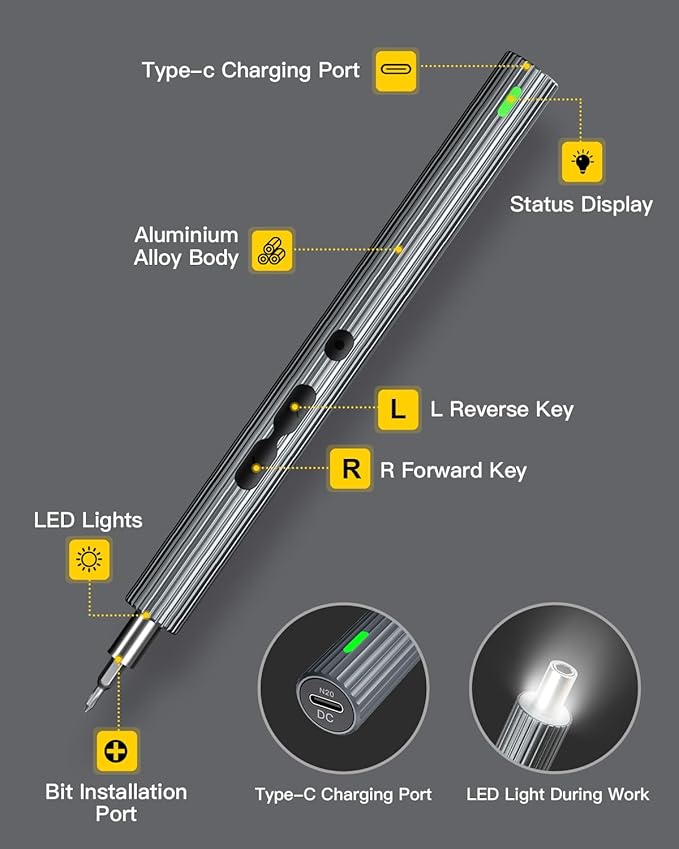 LIFEGOO Mini Electric Screwdriver Set,58 in 1 Cordless Eectric Precision Screwdriver with 50 Magnetic Bits Small Power Screwdriver Repair Tool Kit for Phone Watch Camera