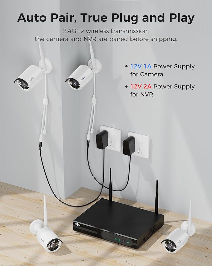 Hiseeu 100ft WiFi Security Camera System, 16CH 4K NVR Kit, Wired Powered 8Pcs 5MP CCTV Home Security Camera System for Indoor/Outdoor Use, Night Vision, IP66, Motion Detection, 3TB Hard Drive