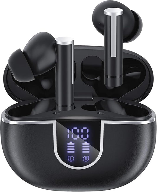 Wireless Earbuds, Bluetooth 5.3 Earbuds, Wireless Earphones with Noise Canceling Mic, 30H Long Playtime, HiFi Stereo Sound, LED Display, IPX7 Waterproof in-Ear Ear Buds for Sports Workout, Black