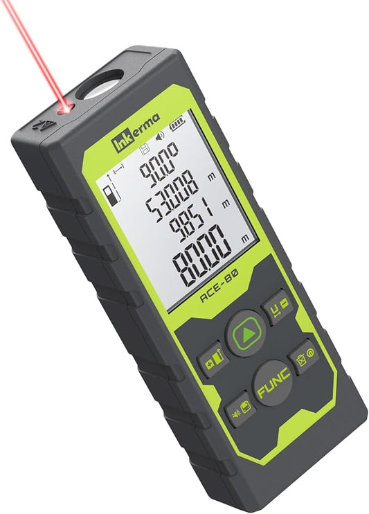 Laser Measure, Inkerma Laser Measurement Tool, Laser Distance Meter with Angle Sensor, Ft/in/M Multiple Units, Length/Area/Volume/Pythagorean Mode,Battery Included