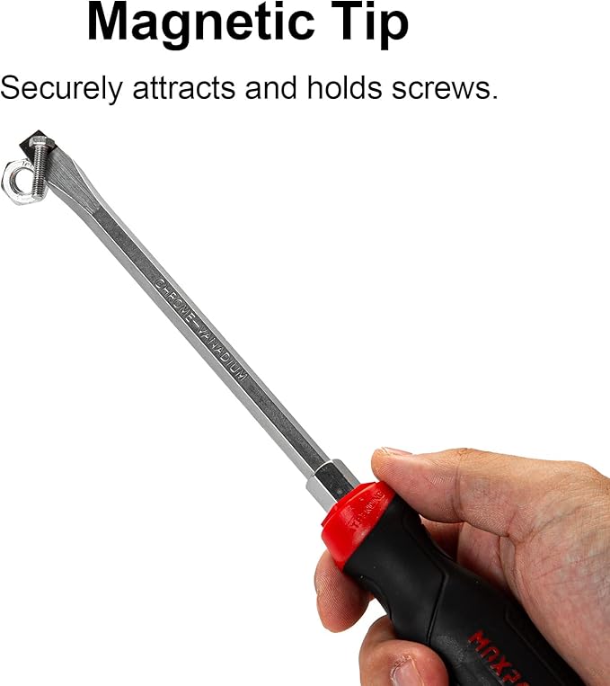 MAXPOWER Strike Cap Go Through Screwdriver Slotted 0.3 x 5.9 Inches, Cr-V Steel Flat-Head with Striking Cap Magnetic Tip, Ergonomic Soft Grip TPR Handle