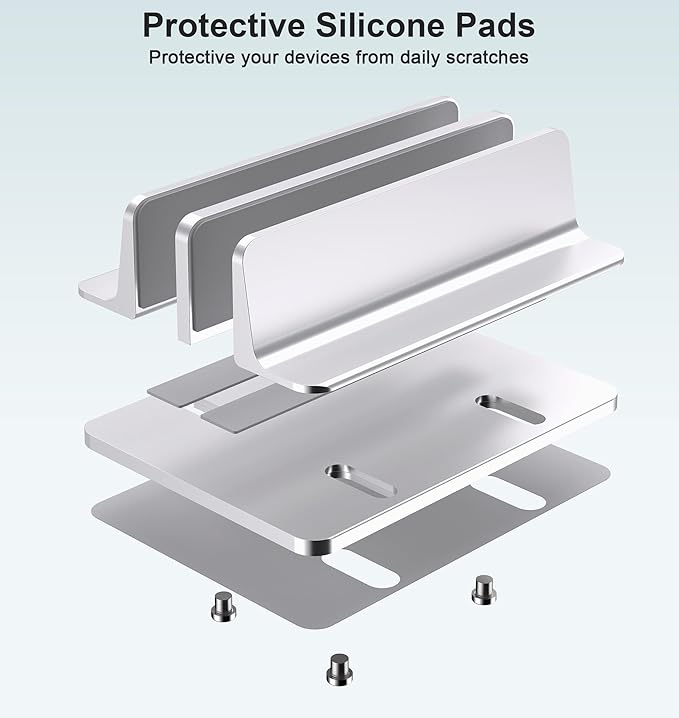 New Vertical Laptop Stand, Adjustable 2 Slot Aluminum Desktop Holde(Up to 17.3 inch), Fits All MacBook/Microsoft Surface/HP/Dell/ChromeBook/iPad and Gaming Laptops (Silver)