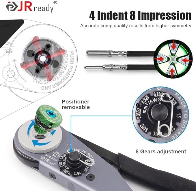 ST2163 Deutsch Crimp Kit，ACT-HDT Solid Contacts Crimp Tool with 3 Positioners and G454 Gauge for Deutsch Size 12 16 20 Turned Pin and Socket Terminals Work with Deutsch DT DTM DTP Series Connectors