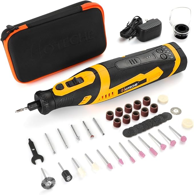 Hoteche Mini Cordless Rotary Tool Kit 5-Speed 8V Li-ion Battery with 42 Accessories - Precision Multi-Purpose Electric Rotary Tool for Grinding, Sanding, Cutting and Engraving