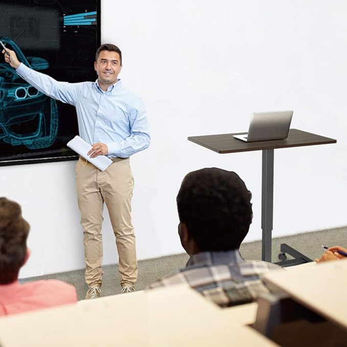 FitDesk Portable Laptop Desk, Rolling Standing Workstation Adjustable Height, Compact Standing Table with Large Surface, Small Stand Desk for Home Office, 30 lb Weight Limit – Walnut, 27" Tabletop