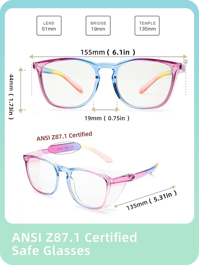 LianSan Oversize Anti-Fog Safety Glasses for Nurses, Z87.1 Certified Goggles for Women, Square UV Protection