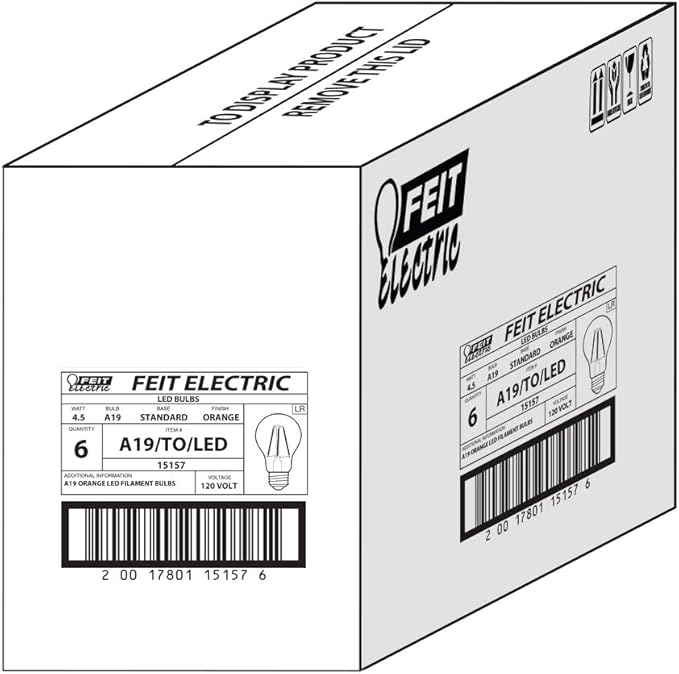 Feit Electric A19/TO/LED/6 25W Equivalent Dimmable Clear Glass Filament Colored LED Light Bulbs, Orange, 6-Pack, 2.4" D x 4" H
