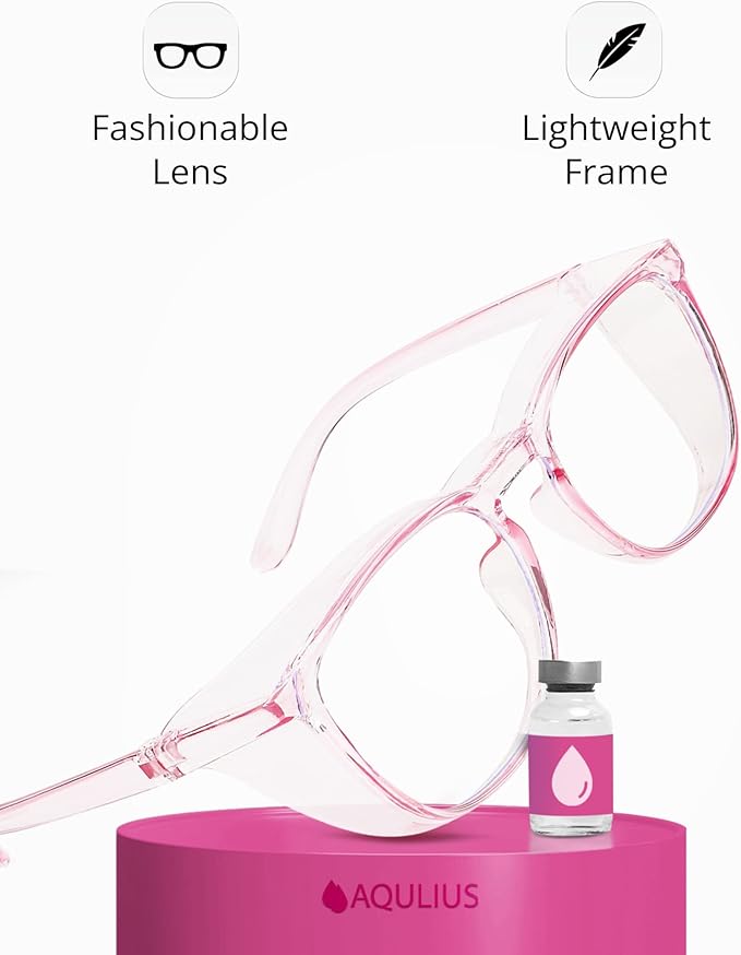 Aqulius 2 Pack Stylish Safety Glasses Goggles, Scratch Resistant, Safety Glasses for Women, Blue Light, Glasses for Nurses