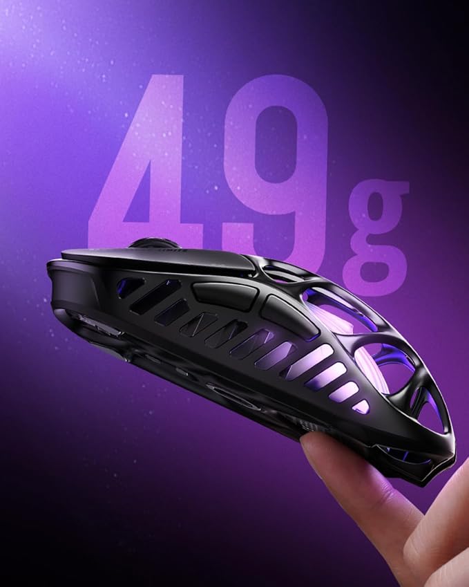 GravaStar Mercury X Pro Wireless Gaming Mouse, Come with 8K Dongle – 32,000 DPI PAW 3950 Sensor, 8,000Hz Polling Rate, Only 49g, Magnesium Alloy Hollow Frame, RGB Lighting, 5 Programmable Buttons